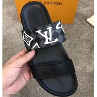 Cheap Price Louis Vuitton Men's Double Strap Mules Logo Print Black LV714019