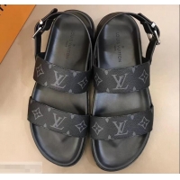 Grade Louis Vuitton Monogram Eclipse Canvas Mirabeau Men's Sandals LV714029