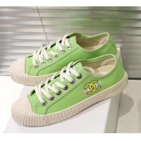 Discount Chanel Logo Print Canvas Sneakers C714063 Light Green