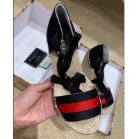 Super Quality Gucci Blue/Red Web Platform 10cm Espadrille with Grosgrain Lace-up 525728