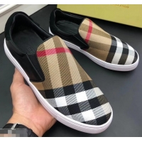 New Style Burberry Vintage Check Men's Slip-on Sneakers 525752 Beige