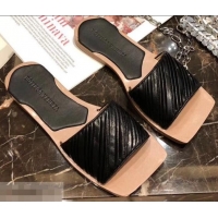 Good Quality Bottega Veneta Square Tot Flat Slides Sandals Folded Leather 525761 Black 2019