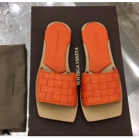 Popular Style Bottega Veneta Square Tot Flat Slides Sandals Smooth Layered Cuoio 525762 Orange 2019