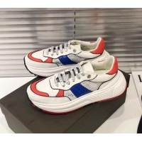 New Style Bottega Veneta Speedster Sneakers In Calf And Mesh 525770 White/Red/Blue 2019