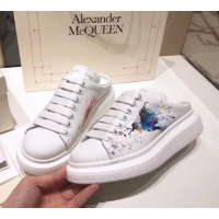 Good Product Alexander McQueen Oversized Open-back Sneakers A716012 Bird and Butterfly Print White 2019