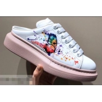 Durable Alexander McQueen Oversized Open-back Sneakers A716012 Bird and Butterfly Print White/Pink 2019