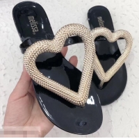 Best Grade Melissa Loja Big Heart Chrome Flip Flops 716030 Black/Gold 2019