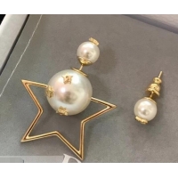  Top Grade Dior Tribales Star Asymmetric Earrings Gold/White J71707