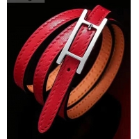 Best Grade Hermes Quilting Leather Bracelet/Choker 721121 Red/Silver