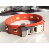 Durable Hermes Studs Leather Bracelet with Silver Buckle 721124 Orange