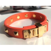 Luxury Cheap Hermes Studs Leather Bracelet with Gold Buckle 721125 Orange