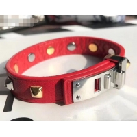 Cheap Price Hermes Studs Leather Bracelet with Silver Buckle 721125 Red