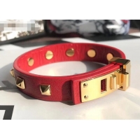 Discount Hermes Studs Leather Bracelet with Gold Buckle 721125 Red