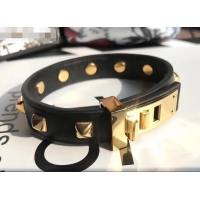 Well Crafted Hermes Studs Leather Bracelet with Gold Buckle 721125 Black