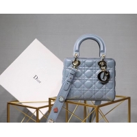 Discount Fashion Dior lucky badges Original sheepskin Tote Bag A88035 sky blue