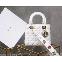 Inexpensive Dior lucky badges Original sheepskin Tote Bag A88035 white