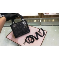 New Release Creation Dior Lady Original Silk Satin-Encrusted Satchel Bag 2369 Black