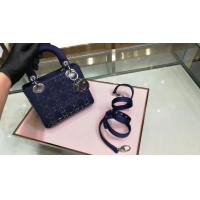 Purchase Dior Lady Original Silk Satin-Encrusted Satchel Bag 2369 Navy