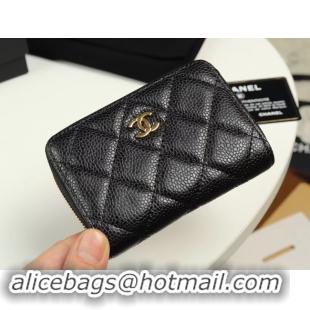 Classic Chanel classic card holder Grained Calfskin & Gold-Tone Metal A69271 black