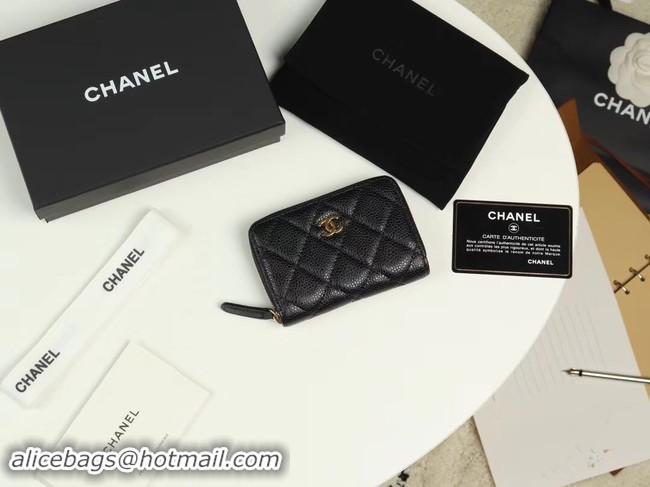 Classic Chanel classic card holder Grained Calfskin & Gold-Tone Metal A69271 black