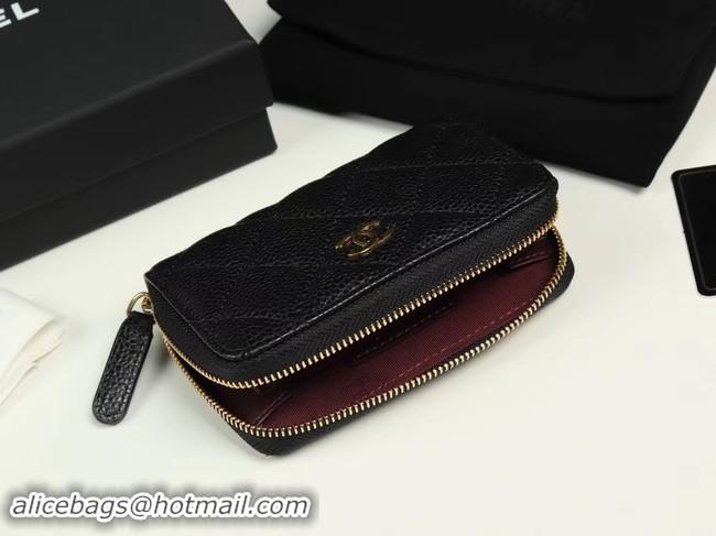 Classic Chanel classic card holder Grained Calfskin & Gold-Tone Metal A69271 black