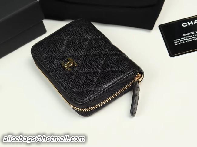 Classic Chanel classic card holder Grained Calfskin & Gold-Tone Metal A69271 black