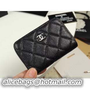 Low Cost Chanel classic card holder Grained Calfskin & silver-Tone Metal A69271 black