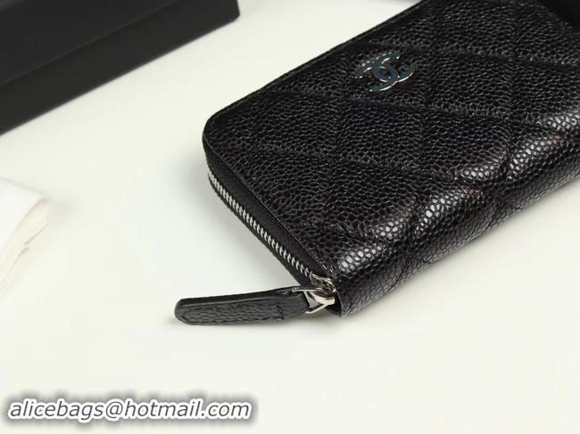 Low Cost Chanel classic card holder Grained Calfskin & silver-Tone Metal A69271 black