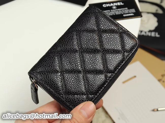 Low Cost Chanel classic card holder Grained Calfskin & silver-Tone Metal A69271 black