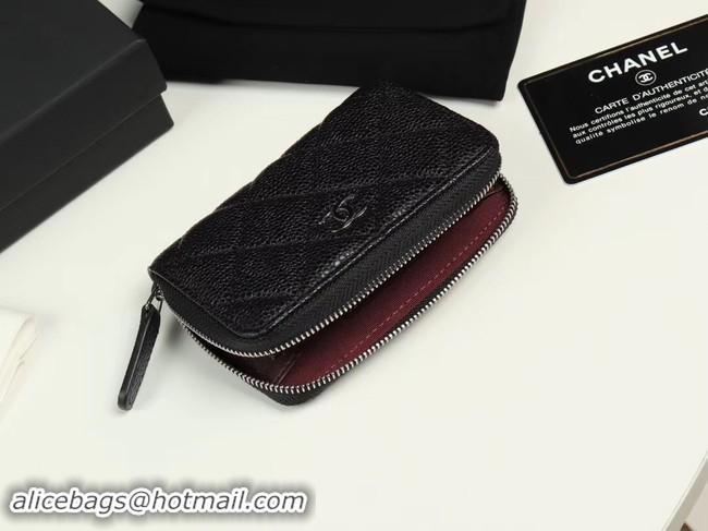 Low Cost Chanel classic card holder Grained Calfskin & silver-Tone Metal A69271 black