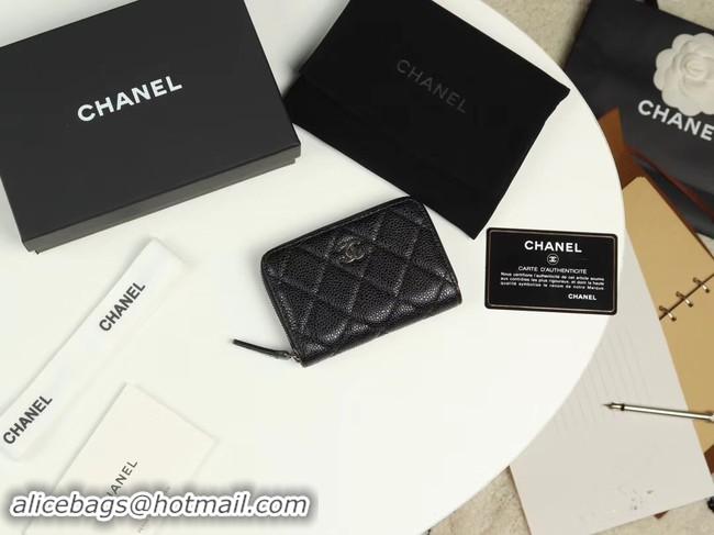 Low Cost Chanel classic card holder Grained Calfskin & silver-Tone Metal A69271 black