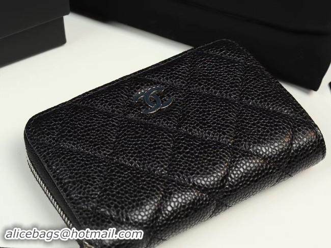 Low Cost Chanel classic card holder Grained Calfskin & silver-Tone Metal A69271 black