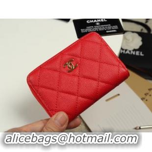 Grade Quality Chanel classic card holder Grained Calfskin & Gold-Tone Metal A69271 red