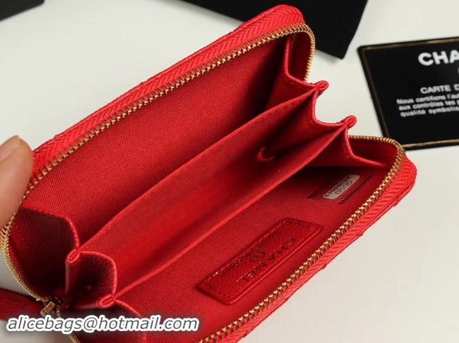 Grade Quality Chanel classic card holder Grained Calfskin & Gold-Tone Metal A69271 red