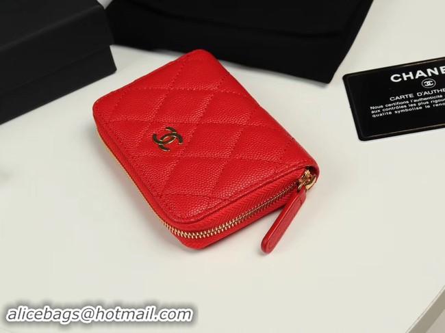 Grade Quality Chanel classic card holder Grained Calfskin & Gold-Tone Metal A69271 red