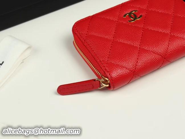 Grade Quality Chanel classic card holder Grained Calfskin & Gold-Tone Metal A69271 red