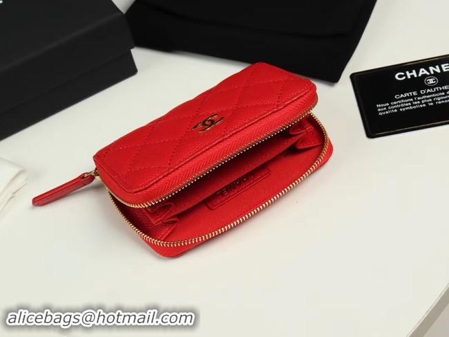 Grade Quality Chanel classic card holder Grained Calfskin & Gold-Tone Metal A69271 red