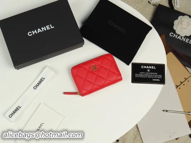 Grade Quality Chanel classic card holder Grained Calfskin & Gold-Tone Metal A69271 red