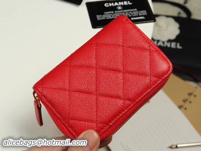 Grade Quality Chanel classic card holder Grained Calfskin & Gold-Tone Metal A69271 red