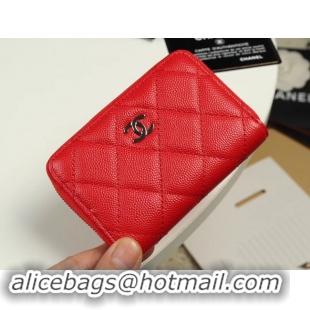 Good Quality Chanel classic card holder Grained Calfskin & silver-Tone Metal A69271 Red