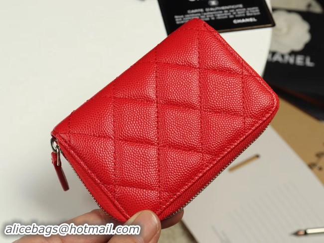 Good Quality Chanel classic card holder Grained Calfskin & silver-Tone Metal A69271 Red