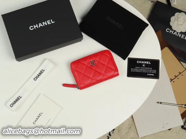 Good Quality Chanel classic card holder Grained Calfskin & silver-Tone Metal A69271 Red