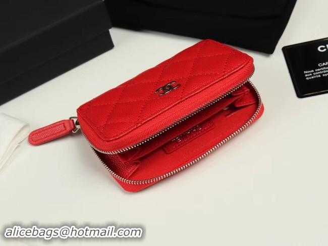 Good Quality Chanel classic card holder Grained Calfskin & silver-Tone Metal A69271 Red