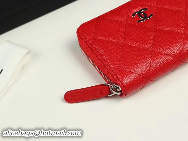 Good Quality Chanel classic card holder Grained Calfskin & silver-Tone Metal A69271 Red