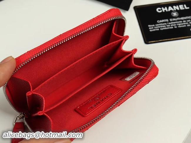 Good Quality Chanel classic card holder Grained Calfskin & silver-Tone Metal A69271 Red