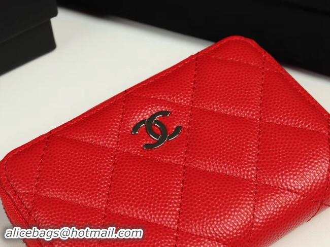 Good Quality Chanel classic card holder Grained Calfskin & silver-Tone Metal A69271 Red