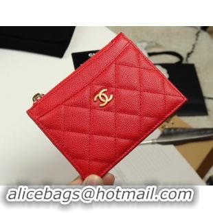 Purchase Chanel classic card holder Grained Calfskin & Gold-Tone Metal A84105 red