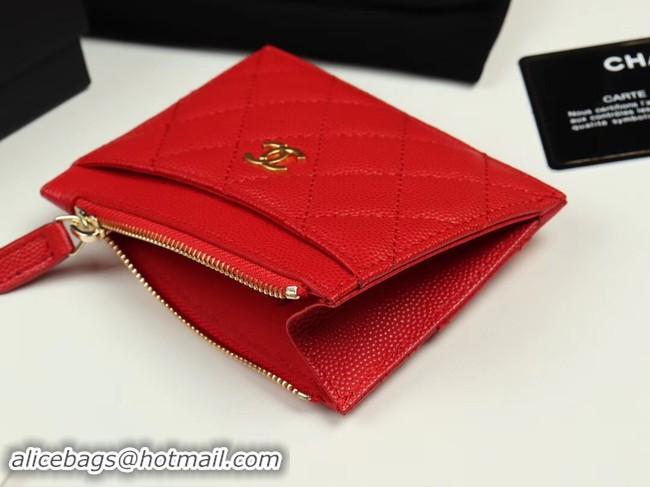 Purchase Chanel classic card holder Grained Calfskin & Gold-Tone Metal A84105 red