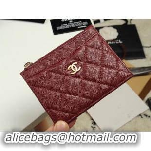 Cheap Price Chanel classic card holder Grained Calfskin & Gold-Tone Metal A84105 Burgundy