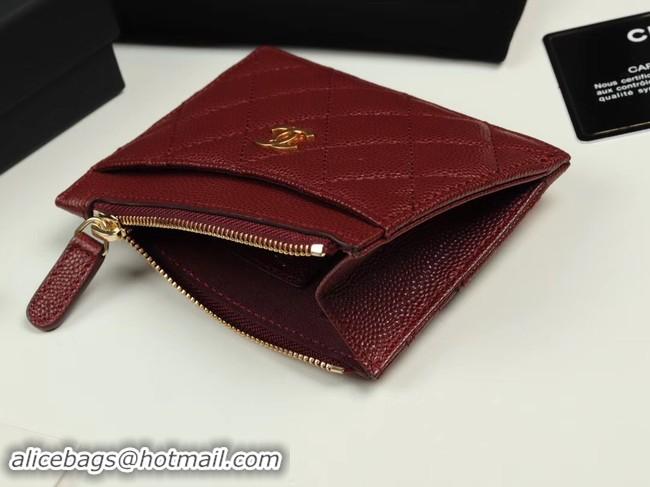 Cheap Price Chanel classic card holder Grained Calfskin & Gold-Tone Metal A84105 Burgundy